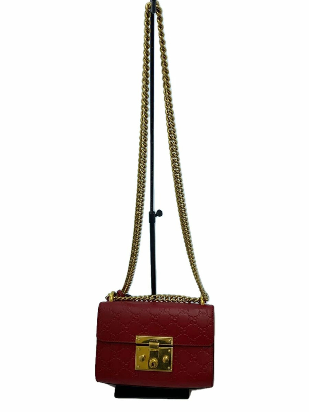 Gucci Padlock GG Logo Leather Chain Shoulder Bag RED
